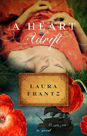A Heart Adrift cover with heroine, flowers, and a ship in the distance